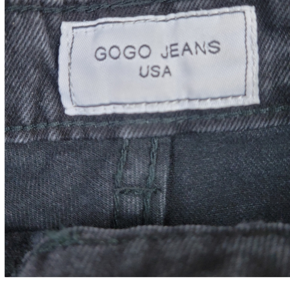 GoGo Jeans USA Cut Off Denim Shorts Size 1 High Rise Black Distressed Patches - Picture 7 of 9